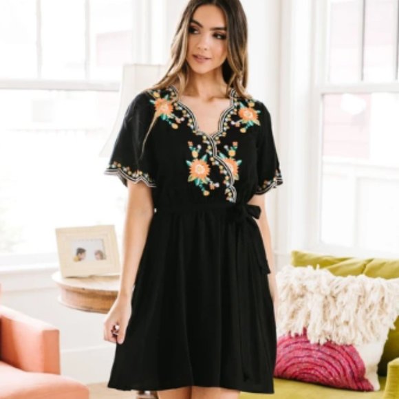 Brooklyn Embroidered Dress In Black NWT - Picture 4 of 4